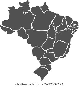 Map of Brazil with all states isolated on a transparent background. Detailed vector illustration