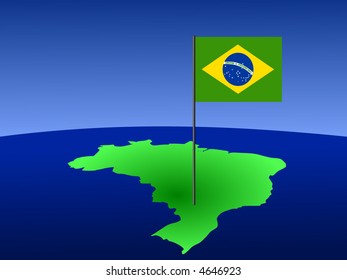 map of brazil and Brazilian flag on pole illustration