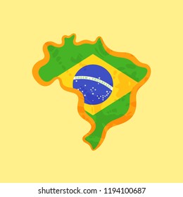 Karte von Brasilien mit brasilianischer Flagge und mit goldener Linie in Grunge Vintage-Stil gekennzeichnet.