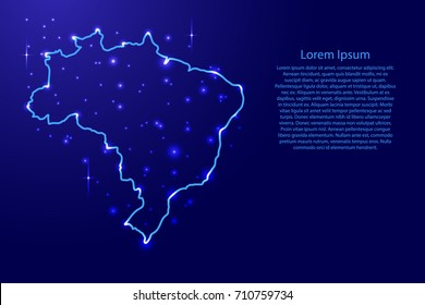 Map Brazil from the contours network blue, luminous space stars of vector illustration