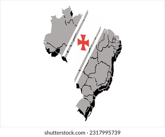 map of brazil with the cross of malta divided by states of the country 3d