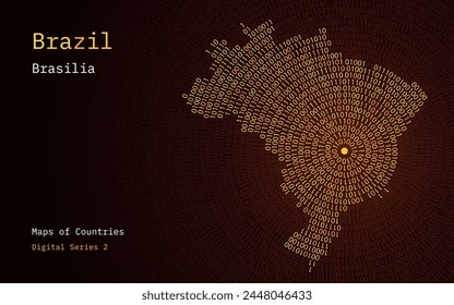 A map of Brazil depicted in zeros and ones in the form of a circle. The capital, Brasilia, is shown in the center of the circle