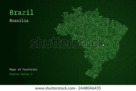 A map of Brazil depicted in zeros and ones in the form of a circle. The capital, Brasilia, is shown in the center of the circle