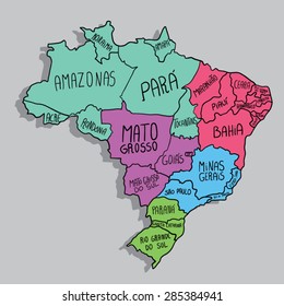 Map of Brazil divided by regions