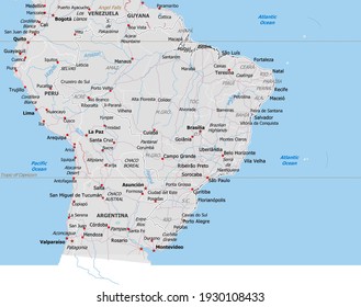 Map of Brazil. Map is drawn in high detail and for clarity shows only major cities. Country is drawn with neighboring countries.