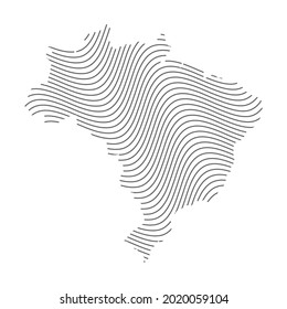 Map of Brazil with a dynamic waves.  Waves Brazil  map with lines on white background.  Global social network.  Gray futuristic background with dynamic waves. EPS10