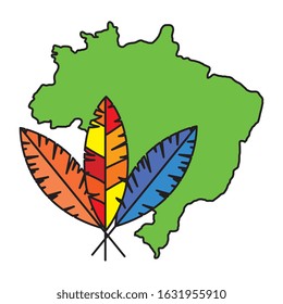 map of brazil with feathers isolated icon vector illustration design