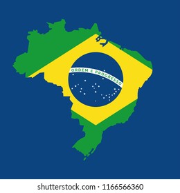 Map of Brazil with flag, brazilian national symbols