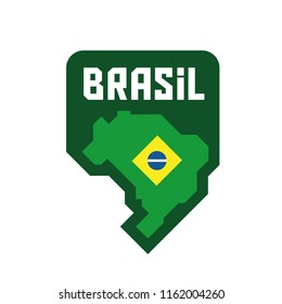 Map of Brazil with flag, brazilian vector badge design, national symbol of Brasil