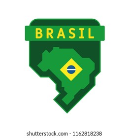 Map of Brazil with flag, brazilian vector badge design, national symbol of Brasil