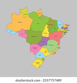 map brazil flat per region by colour