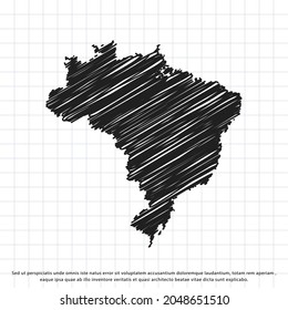Mapa de Brasil dibujando a mano alzada en una hoja de ejercicios. Ilustración vectorial.