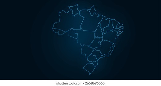 Map of brazil - With glowing point and lines scales on the dark gradient background. brazil map with country borders, thin Blue outline on dark background. 