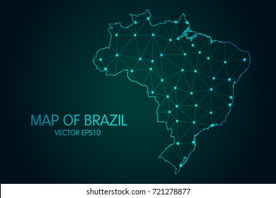 Map of Brazil - With glowing point and lines scales on the dark gradient background, 3D mesh polygonal network connections.Vector illustration eps 10.