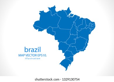 Map of Brazil - High detailed blue map on white background. Abstract design vector illustration 