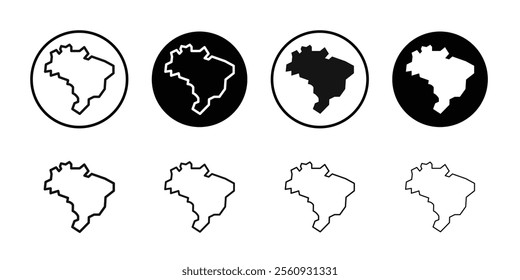 Map of Brazil icon Flat outline fill set collection