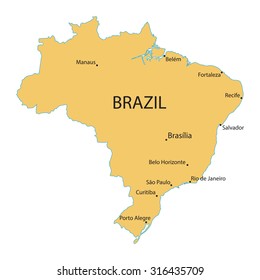 map of Brazil with indication of largest cities