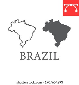 Karte der brasilianischen Linie und der Glyphe Symbol, Land und Geografie, brasilianische Karte, Vektorgrafik-Zeichen, bearbeitbares Strich-Linear-Symbol, eps10