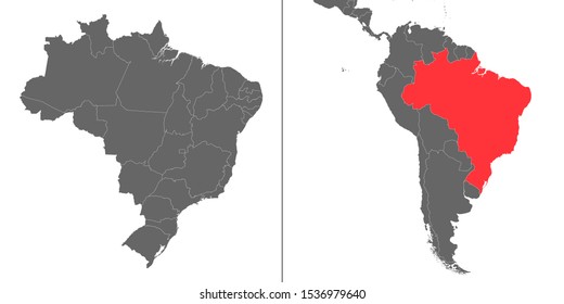 Map of Brazil with location on american map