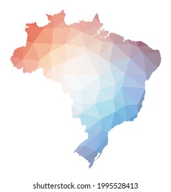 Map of Brazil. Low poly illustration of the country. Geometric design with stripes. Technology, internet, network concept. Vector illustration.