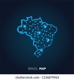 Map of Brazil made with connected lines and glowing dots.