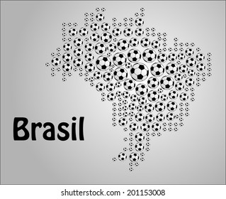 Map of Brazil made of football ball. vector art image illustration, black and white color design, isolated on gray background