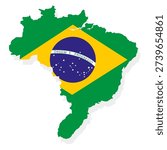 Map of Brazil with National Flag Overlay