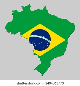 Map of Brazil with national flag. Vector Illustration