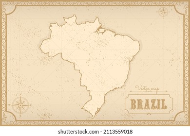 Map of Brazil in the old style, brown graphics in retro fantasy style