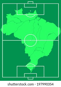 Map of the Brazil on the soccer field. All objects are independent and fully editable 