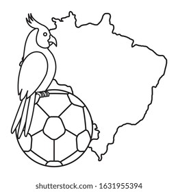map of brazil with parrot and ball soccer vector illustration design
