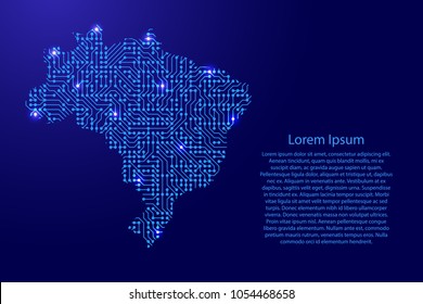 Map Brazil from printed board, chip and radio component with blue star space on the contour for banner, poster, greeting card, of vector illustration.