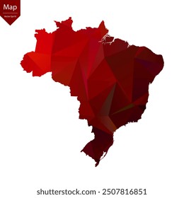 Mapa de Brasil - Rojo Geométrico Rumpled Triangular, Diseño Poligonal. Ilustración vectorial eps 10.