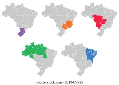 Karte Brasiliens mit seinen regionalen Unterteilungen in verschiedenen Farben