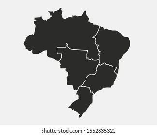 Map of Brazil with regions isolated on white background. Brazil map. Vector Brazilian background.