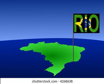 Map of Brazil with Rio de Janeiro Brazilian flag