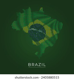 Map of Brazil silhouette, Brazil map dotted, Flag of Brazil, Vector illustration flat

