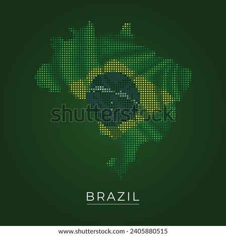 Map of Brazil silhouette, Brazil map dotted, Flag of Brazil, Vector illustration flat

