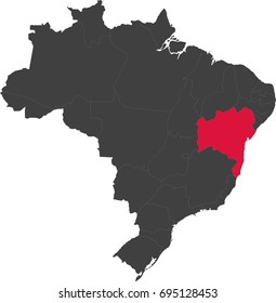Map of Brazil split into individual states. Highlighted state of Bahia.

