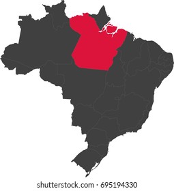 Map of Brazil split into individual states. Highlighted state of Para.
