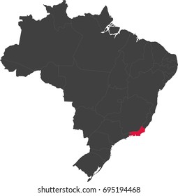 Map of Brazil split into individual states. Highlighted state of Rio de Janeiro.
