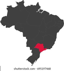 Map of Brazil split into individual states. Highlighted state of Sao Paulo.
