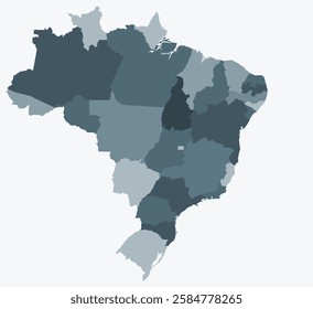 Map of Brazil with states. Just a simple country border map with state division. Blue grey color palette. Flat Brazil shape with administrative division. Vector illustration.