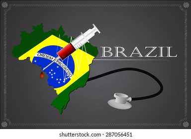 Map of Brazil with Stethoscope and syringe