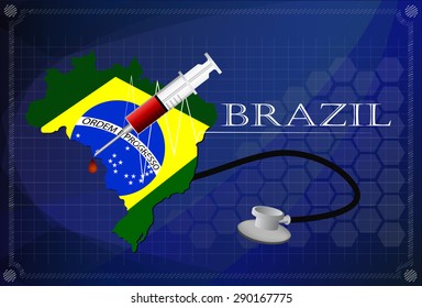 Map of Brazil with Stethoscope and syringe.