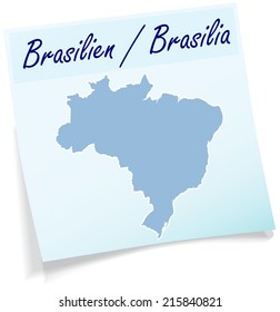 Map of Brazil as sticky note in blue