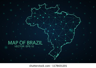 Map Brazil. Wire Frame 3D mesh polygonal network line, design sphere,Brazil map on dark background. Vector illustration eps 10.