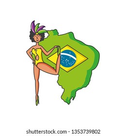 map of brazil with woman brazilian