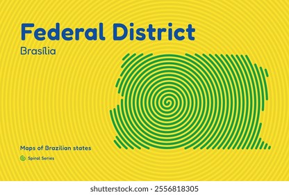 Map of the Brazilian Federal District with Brasília as the Center, Circular Spiral pattern. 