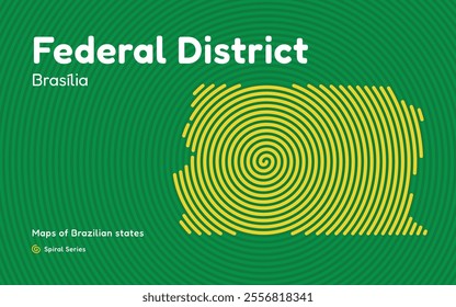 Map of the Brazilian Federal District with Brasília as the Center, Circular Spiral pattern. 